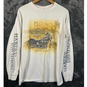 Y2K 07 White Long Sleeve Harley Davidson Outpost HD Pueblo CO T Shirt Medium